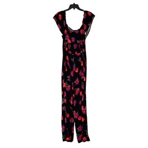 TORRID Black & Red Floral Boho Wide Leg Maxi Round Neck Size 2X Challis Jumpsuit